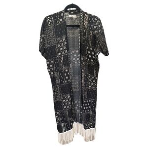Hollister Black and cream kimono with fringe